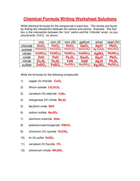 chemical formula writing worksheet 2 answers